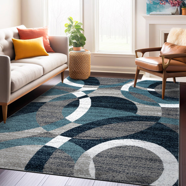 Wrought Studio Mehul Abstract Machine Woven Area Rug in Blue/Ivory/Gray
